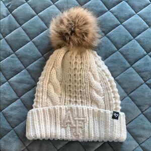 Cream Knit Pom-Pom Air Force Beanie
